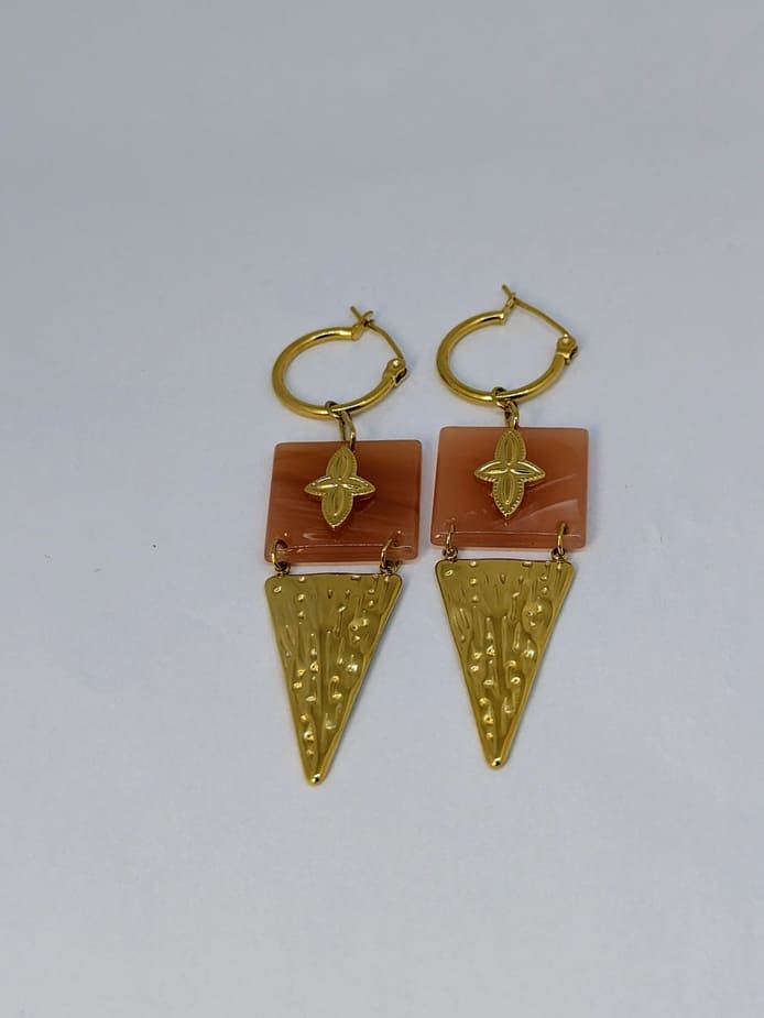 Boucles d'oreilles en acier inoxydable et pierre en résine orange