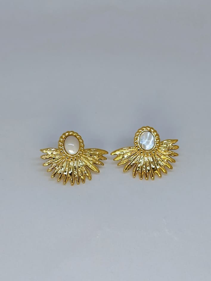 Boucles d'oreilles en acier inoxydable doré forme soleil et pierre nacré