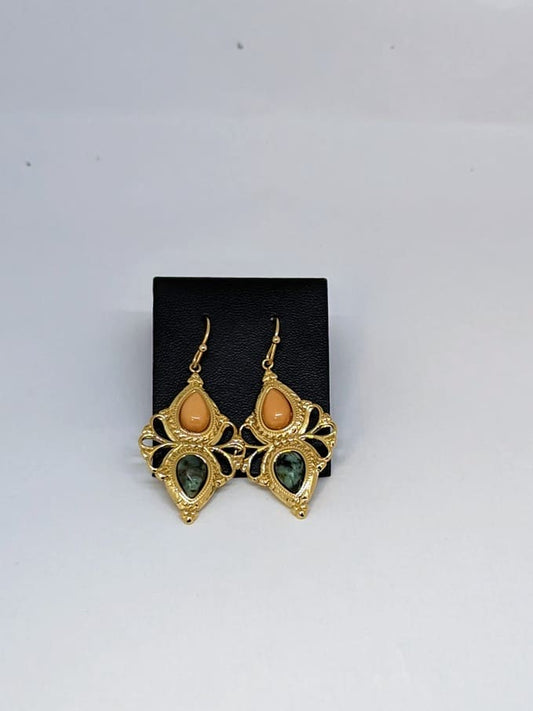 Boucles d'oreilles en acier inoxydable forme marquise et pierres naturelles