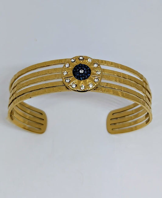 bracelet femme en acier inoxydables doré et bleu.